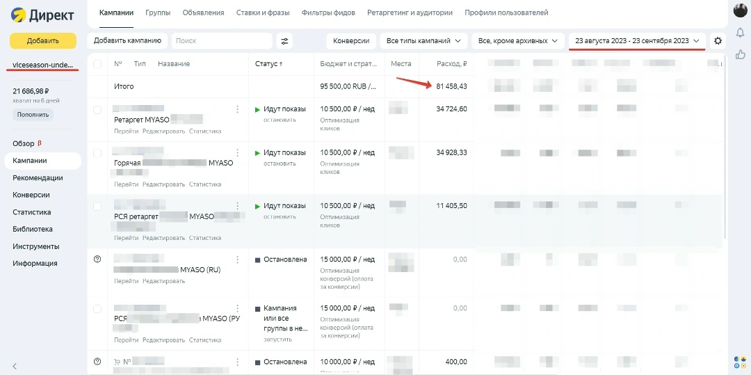 Рекламный кабинет Яндекс Директа Viceseason